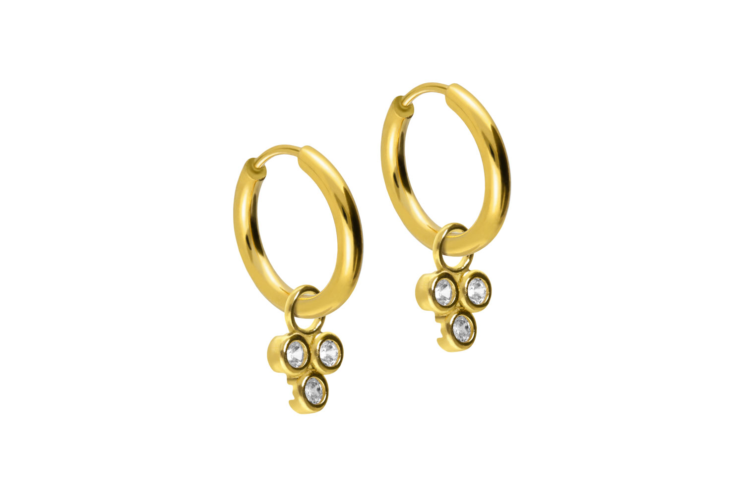 Chirurgenstahl Ohrclicker Creolen 3 EINGEFASSTE KRISTALLE von Piercingline